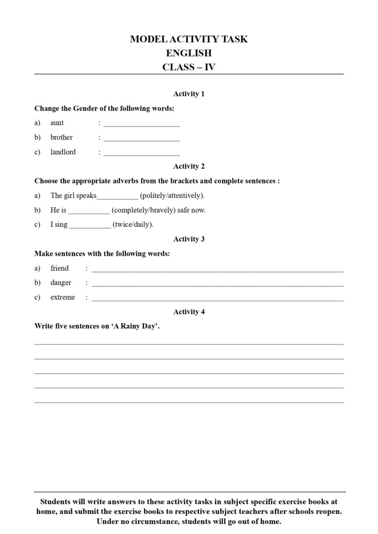 Class 4 English 2nd Series Model Activity Task 2021 - TextbookPlus
