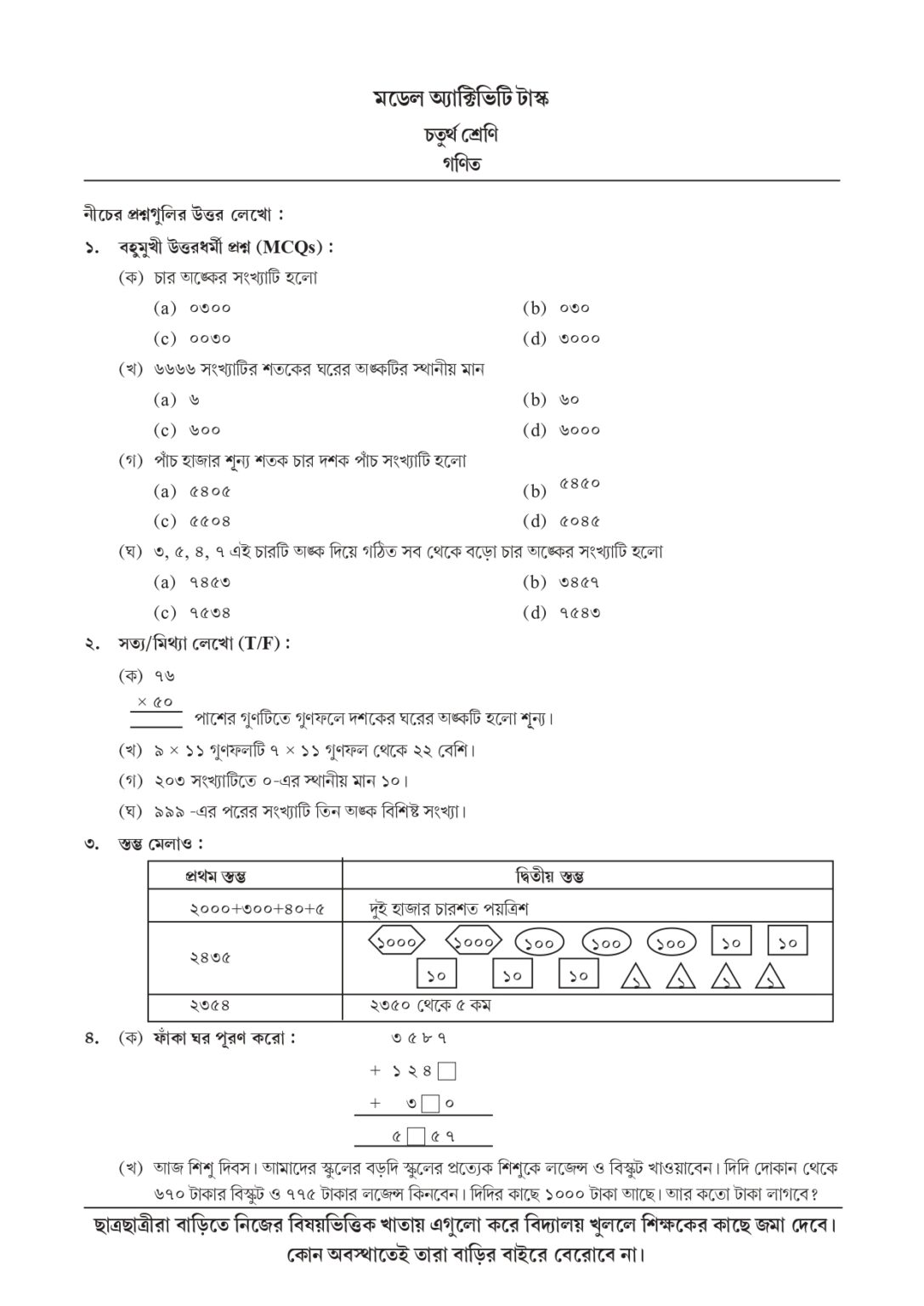 Model Activity Task Class 8 English Part 4 Class 4 Model Activity Task Math - TextbookPlus