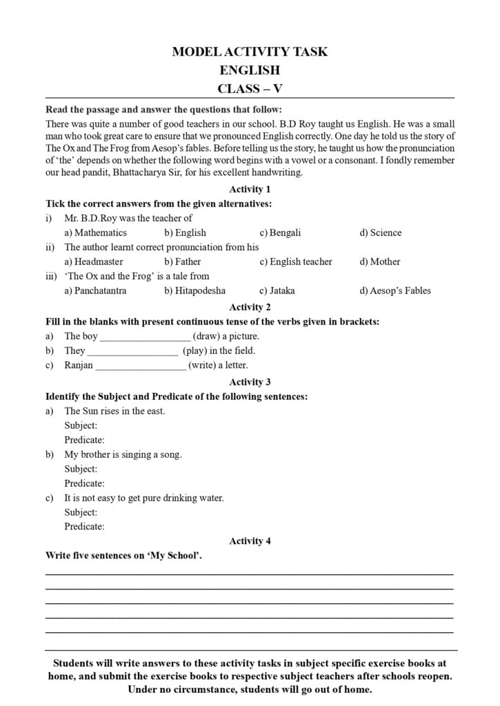 Class 5 English 2nd Series Model Activity Task 2021