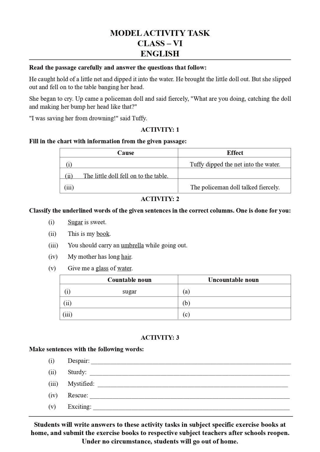 Model Activity Task Class 7 English 2021 Class 6 English Model Activity Task 2021 - TextbookPlus