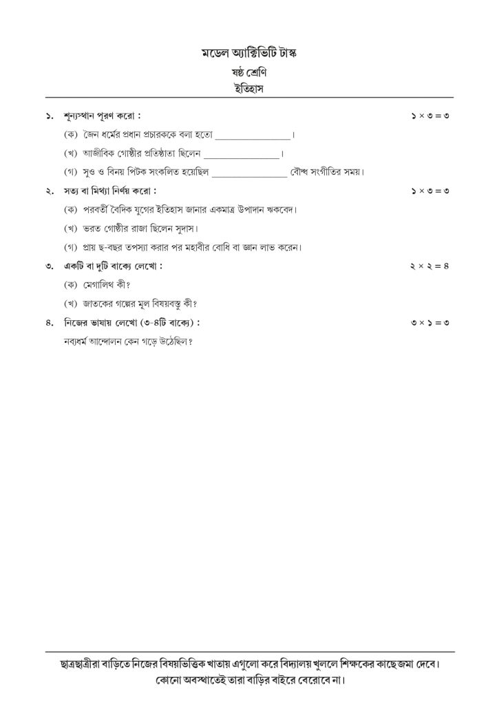 Class 6 Model Activity Task History September, 2021