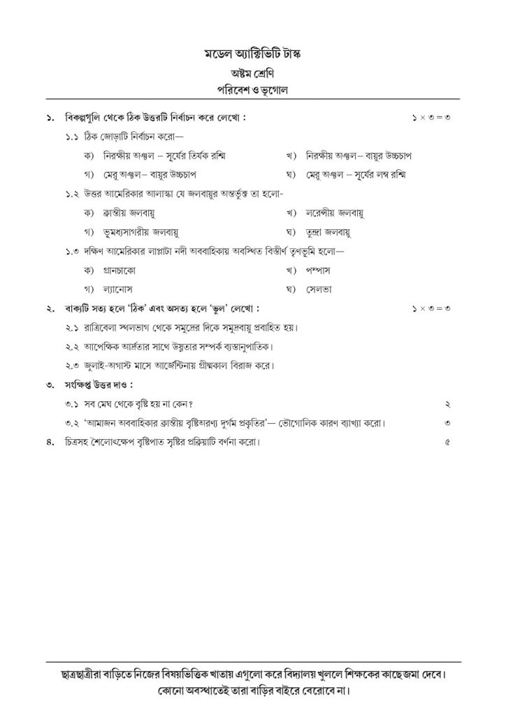 Class 8 Model Activity Task Geography September, 2021