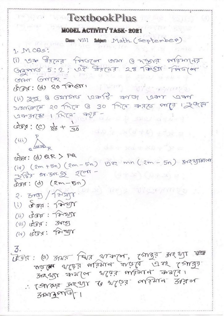 Class 8 Model Activity Task Math