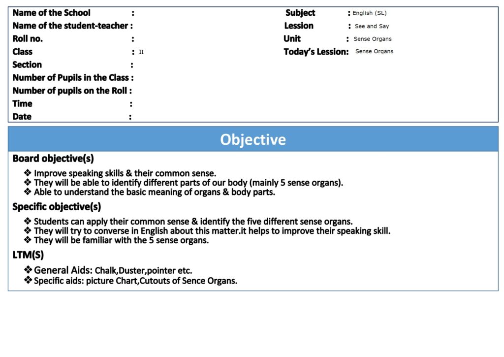 WBBPE D.El.Ed Lesson Plan Class 2 English