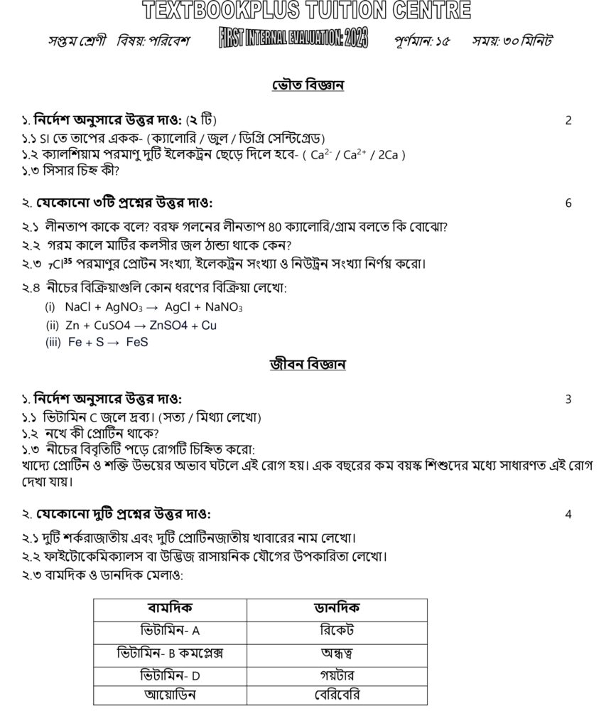 Class-7 First-Unit-Test Paribesh Question